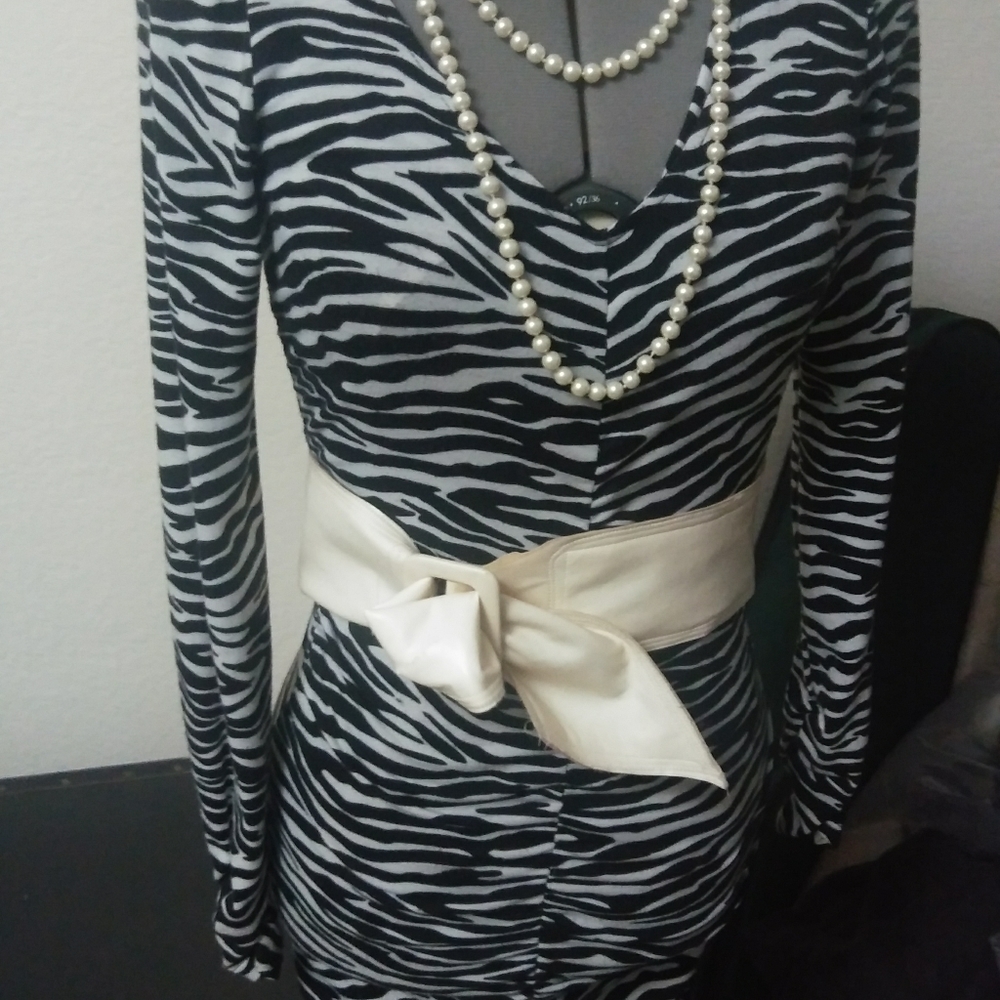 Rouched Black n White Zebra Print Dress
